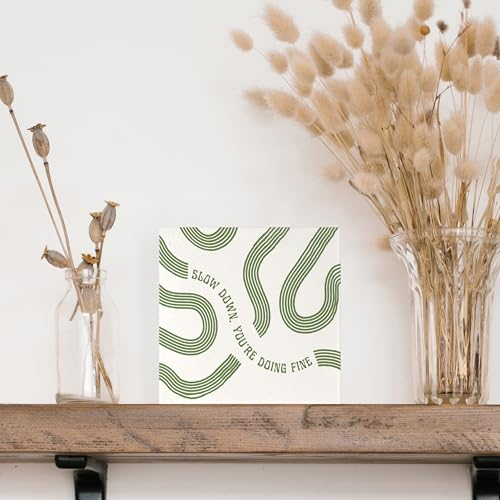 Sage Green Slow Down You're Doing Fine Inspirational Wooden Box Sign, Motivational Positive Affirmation Signs Decorations for Home Desk Shelf Table, 5x5 Inch - color: Slow Down You're Doing Fine