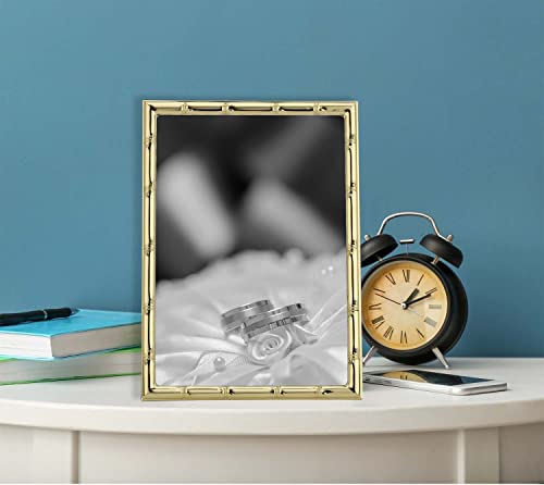 YiPinYin Gold 5x7'' Bamboo Detail Designs Metal Picture Frame 2pack,Elegant Narrow Plated Photo Frames 5x7'' With Soft Touch Velvet Backing for Desktop and Wall Décor - color: Gold, size: 5x7Inch 2PK