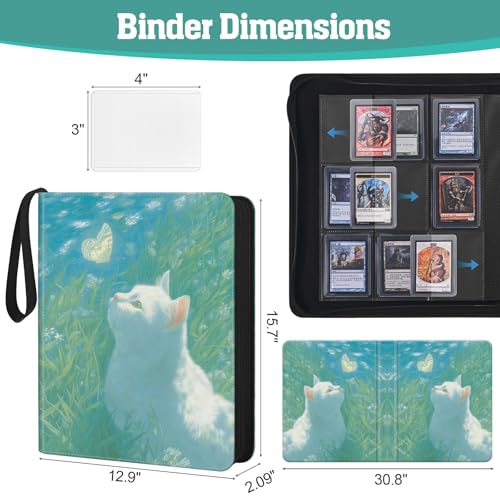 Top Loader Binder, 9 Pocket Holds 360 Top Loaders, Side-Loading Full-Zip Binder with Water-Resistant PU Cover for 3" x 4" Toploaders, TCG, MTG & Sports Cards, Blue Butterfly Cat - color: Blue Butterfly Cat