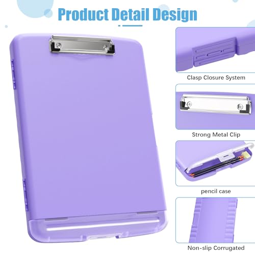 Hongri Clipboard with Storage with Pencil Case, 8.5 x 11 Storage Clip Board - color: Purple