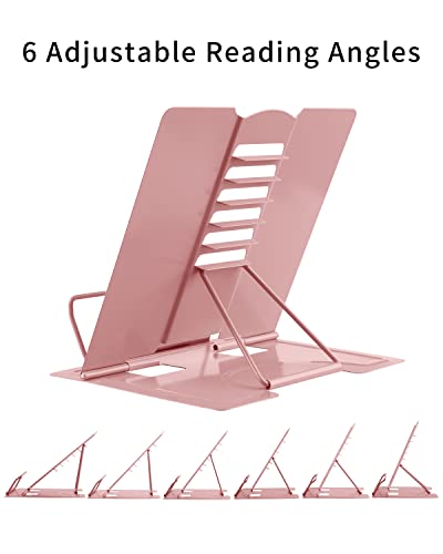 MSDADA Desk Book Stand Holder for Reading, Adjustable Cookbook Stand,Metal Reading Stand for Textbooks Recipes Music Books Tablet, Gifts for Kids Girls 8-12 (Morandi Pink) - color: Morandi Pink