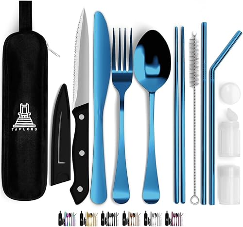 Travel Utensils With Case, 10 Pcs portable silverware set (Blue) - color: Blue, size: 10 Pieces