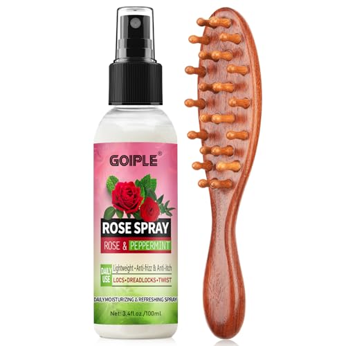 Rose Water for Hair Loc Spray Refreshing for Locs - Rose Water Hair Scalp Moisturizer Hydrating Dreadlock Rosewater & Peppermint Spray - Loc Brush for Dreads Comfortable Massage Wide Tooth Comb (2PCS)
