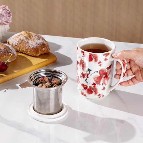 AmorArc Tea Cup With Infuser and Lid, 18oz Loose Leaf Tea Mug With Steeper - color: Sakura