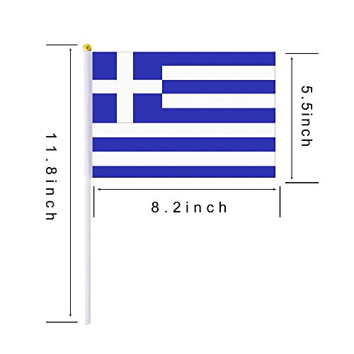 25 Pack Hand Held Small Mini Greece Flag,Greek Stick Round Top National Country Flags,Party Decorations Supplies for Parades,World Cup,Festival Events,International Festival. - color: Greece