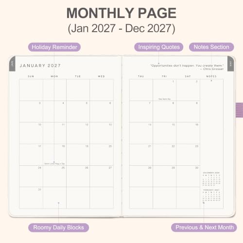 &And Per Se 2027 Planner, 12-Month Monthly & Weekly, 2027 Calendar Planner with 100gsm Paper, A5 Hardcover Faux Leather, 5.7" x 8" (Purple Bloom) - color: Purple Bloom, size: 5.7" x 8"(Jan 2027-Dec 2027)