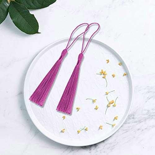 VAPKER 100 Pieces Dark Pink Tassels 13cm/5-Inch Silky Handmade Soft Tassels Floss Bookmark Tassels with 2-Inch Cord Loop for Jewelry Making, DIY Projects, Bookmarks - color: K:dark Pink