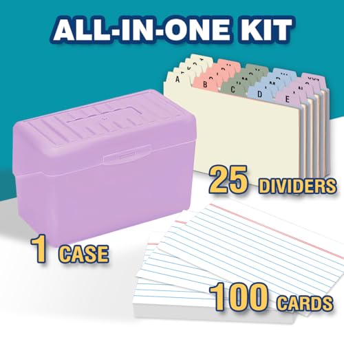 H4D 3x5 Index Card Holder with 100 Index Cards and 25 Dividers, Pale Purple - color: Light Purple, size: 3"x5"