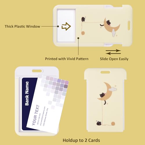ID Card Badge Holder Key Chain with Metal Keyring, Plastic Slide Open with ID Window for Women Men Girls Students,Cat - color: Black Cat