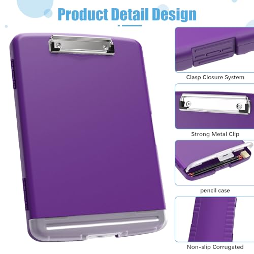 Hongri Clipboard with Storage with Pencil Case, 8.5 x 11 Storage Clip Board - color: Dark Purple