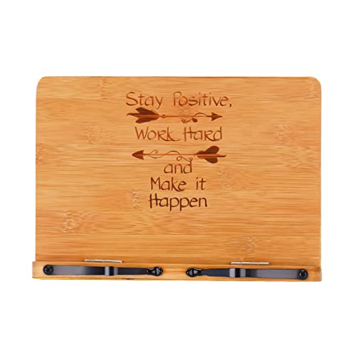 MEGREZ Foldable Bamboo Book Stand Adjustable Cookbook Reading Tablet Holder - color: Stay Positive, size: 11.0 x 8.0 inch