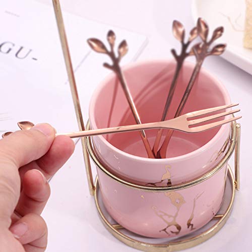 AnSaw 10-Pc Rose Gold Mini Spoons & Forks Set, 4.7" - Leaf Handle - color: Rose Gold