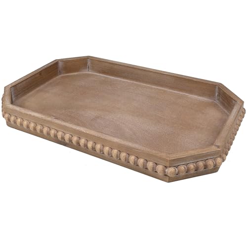Hrastany Wood Rustic Serving Tray with Beads, Farmhouse Brown Decorative Tray for Table Centerpiece, Christmas Wedding Halloween Home Decor - color: Brown-c8, size: 15.7" x 10.2" x 1.6"