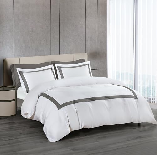 Duvet Cover Set 2 pcs(1 Duvet Cover+1 Pillowcases) 100% Cotton White Sateen Woven Hidden Zipper Closure Breathable Soft (Ray Grey, Twin) - color: Ray Grey, size: Twin