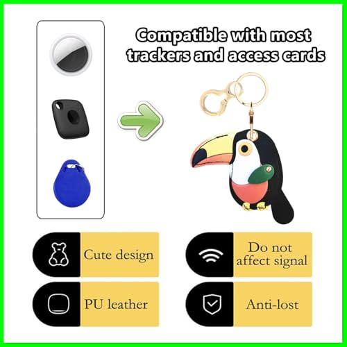 Leather Keychain Holder Protective Case Compatible with Apple AirTag - color: Toucan