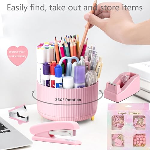 Office Supplies,School Supplies,Pink Desk Accessories,Desk Organizer,Scissors,Stapler,Tape Dispenser,Binder Clips,Staples,Staple Remover,Sticky Notes,Clear Tape,Pen,Ruler,Best Gift,11pcs - color: 11 Pcs Set Pink, size: 11 pcs set