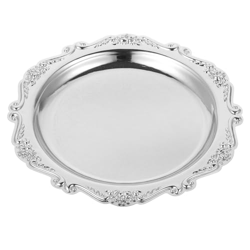 PRETYZOOM Silver Serving Tray 7.87 in Round Serving Platter for Snacks Desserts Fruit Sandwiches and Side Dishes Decorative Tray for Party Table Coffee Table or Jewelry Display