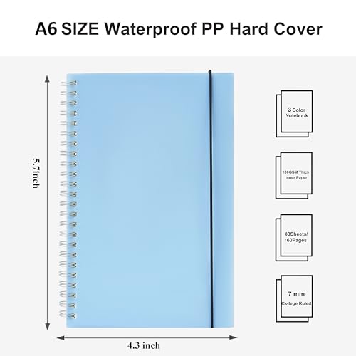 3 Pack Small Spiral Notebook College Ruled Pocket Size A6 4.3"x5.7" - size: A6 (4.3"x5.8"), style: College Ruled