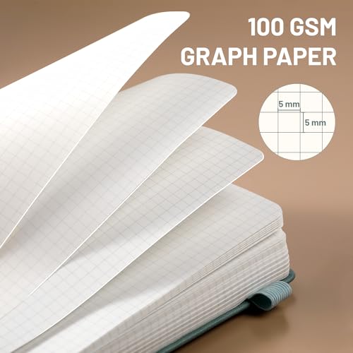 CAGIE Graph Notebook 320 Pages 100 GSM Paper Graphing Grid Journal B5 Hardcover Leather Quad Ruled Notebooks for Engineering, Math, Work, Green - color: Green, style: Graph B5