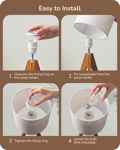 EDISHINE Tripod Table Lamp, Small Cute Bedside Lamp, 14.2 Inch, E26 Base - color: Light Brown