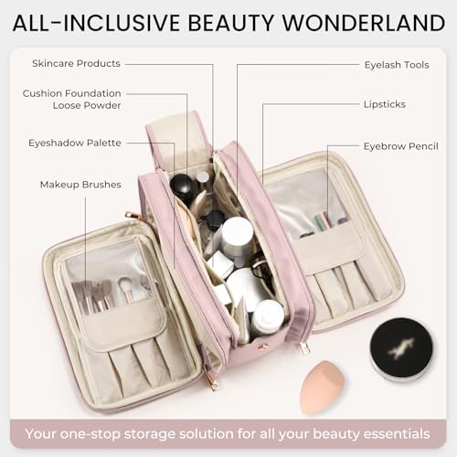 HauteHues Travel Makeup Bag Women's Large Capacity Cosmetic Organize Pink - color: Pink