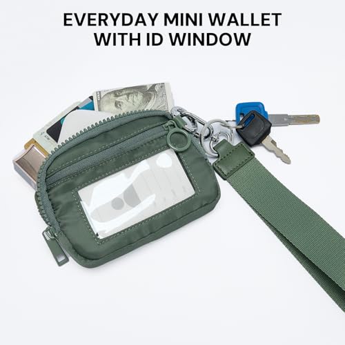 Wristlet Wallet for Women with Clear ID Window, Zip Coin Purse and Keychain - color: Green