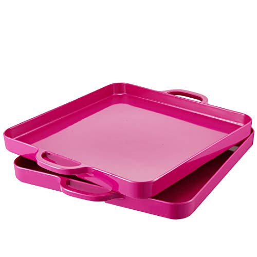 Square Serving Trays with Handles Melamine Hot Pink 12.5x12.5 Inch Spill Proof Kitchen Eating Trays Set of 2 for Cafeteria Cafe Food Appeizer Dessert Snack Dinner Lunch Breakfast,TR12-02 - color: Rose Red