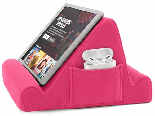 Brookstone Tablet Lap Cushion - Tablet/Phone/Ebook Holder for Bed, Flights, and Travel, Memory Foam Lap Desk for Reading and Hands Free Viewing, Compatible iPad and Kindle Accessories, Pink - color: Hot Pink