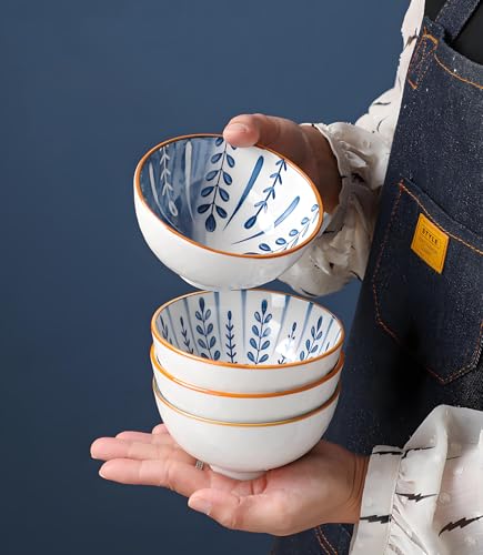 Rice Bowls 10oz, Japanese Style Bowls Set of 6 with Gift Box - Blue and White Ceramic Bowls for Soup, Dessert, Ice Cream, Snack - Kitchen Gifts for Women Christmas Gift - color: Japanese (6 bowls)
