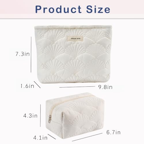 RSRSLEII 2Pcs Quilted Cotton Seashell Makeup bag, Travel Toiletry Bag,White - color: 2Pcs White