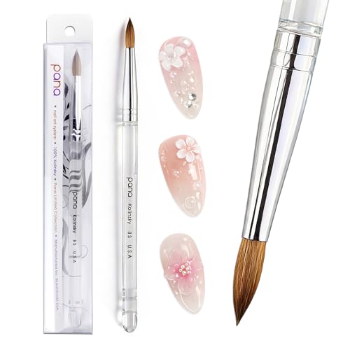 PANA Pure Kolinsky Hair Nail Brush - Round Clear Acrylic Handle (Size 8) - Nail Brush for Nail Application, Nail Extension, Manicure Pedicure Salon Beginner and Professional - color: Clear, size: Size 8