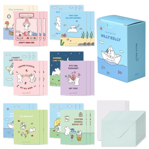Monolike Day-by-day Card, Willy Kelly - Mix 36 Mini Postcards, 36 envelopes, 36 stickers Package - color: Willy Kelly