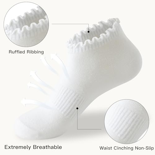 No Show Socks Womens Low Cut Non Slip Ruffle Ankle Socks 6 Pairs - color: Mix Rainbow（6 Pairs）