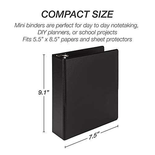 Samsill Durable1 Inch Mini 3 Ring Binder, Round Ring Binder, Holds 5.5 x 8.5 Inch Documents, Customizable Cover, 1" View, Single, Black - color: Black, size: 1" View, style: Single