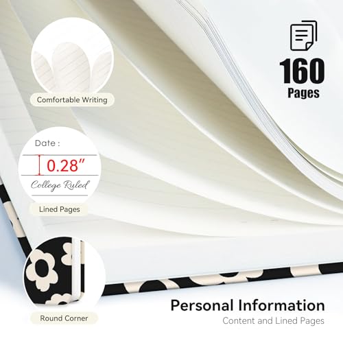 Lined Spiral Journal Notebook for Work A5, 160 Pages,Black and White Flower - color: Black and White Flower
