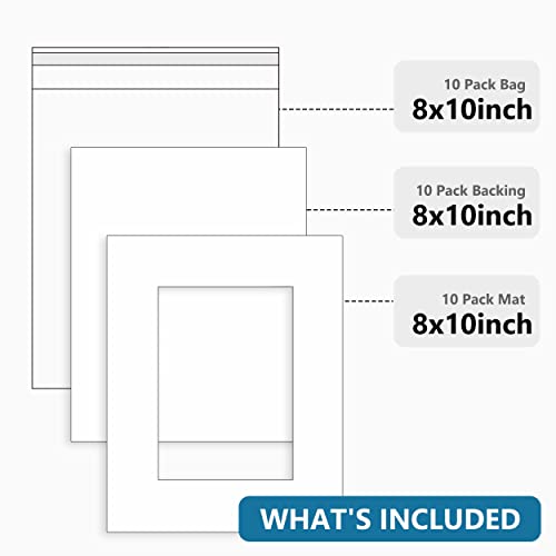 Somime 10Pack Acid-Free 8x10 White Mat Set for 5x7 Pictures with Bevel Cut - size: 8"x10" 10pack white complete set