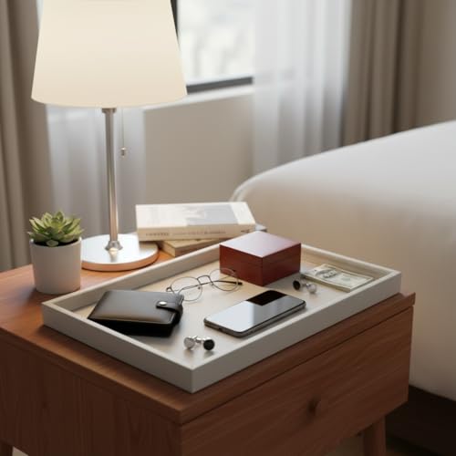 25 * 15 Inch Rectangular Ottoman Tray | Textured PU Leather, Waterproof & Heat-Resistant Storage for Coffee/Dining Tables, Sofa, Bed, Entertainment & Party (Tranquil Beige, 25 * 15in) - color: Tranquil Beige, size: 25" x 15" x 1.5"