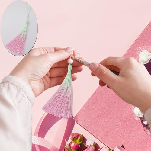 50Pcs 5 Inch Bulk Bookmark Tassel Kit for Graduation, Keychain(Green Pink) - color: Green&pink