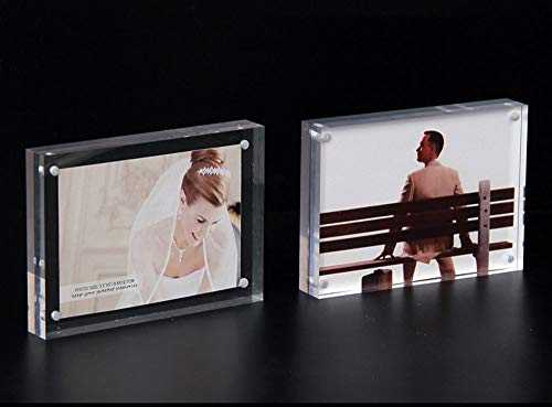 Clear Acrylic Photo Frame,Magnetic Perspex Picture Holders Table Standing Double Side Displays (2.5x3.5) - size: 2.5x3.5"