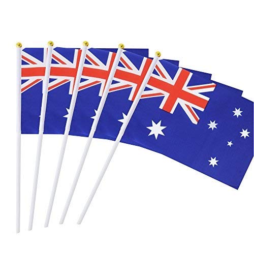 25 Pack Hand Held Small Mini Australia Australian Stick Flag Round Top National Country Flags,Party Decorations Supplies For Parades,World Cup,Festival Events,International Festival - color: Australia