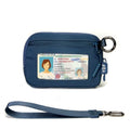 Wristlet Wallet for Women with Clear ID Window, Zip Coin Purse and Keychain - color: Navy Blue