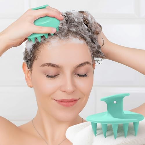 Hair Brushes with Scalp Massager Shampoo Brush, Silicone Hair Scrubber with Soft Bristles for Shower, Wet(Blue) - color: Blue