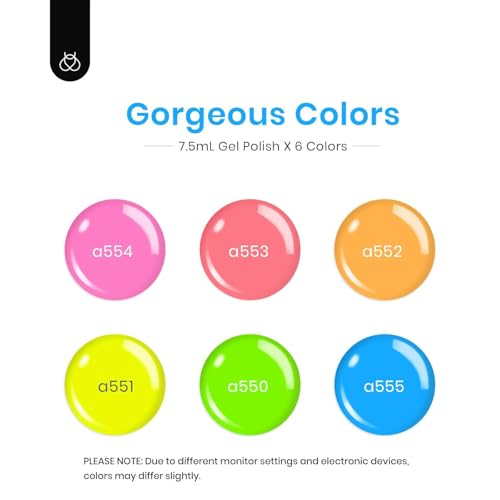 Beetles Neon Gel Nail Polish, Neon Lights, 6 Colors Gel Polish Set - color: A - Creme | Neon Light