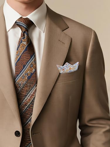 Luckyvestir Floral Pocket Squares for Men Cotton Flower Handkerchief Formal Wedding Party Graduation - color: Orange