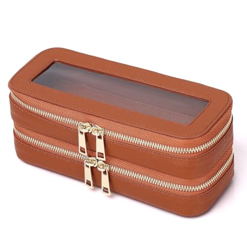 Pinkmik Double Layer Makeup Bag, Brown, Double SLIM - color: B3/Brown, size: 2-Layer SLIM