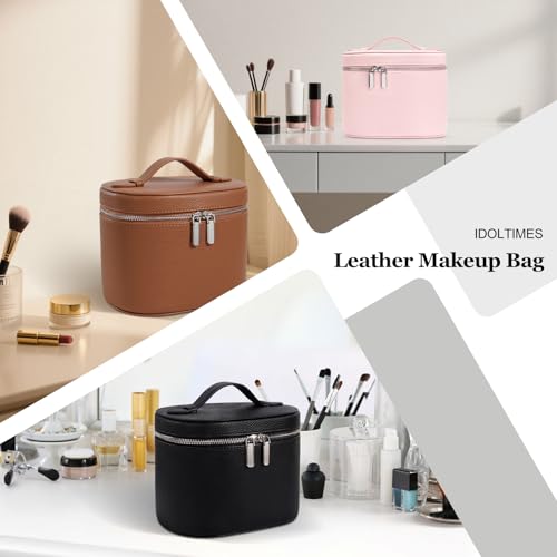 Cosmetic Case, Leather Makeup Bag, Portable Handheld Makeup Case, Detachable Compartments - color: beige, size: M(8*5.5*6in)