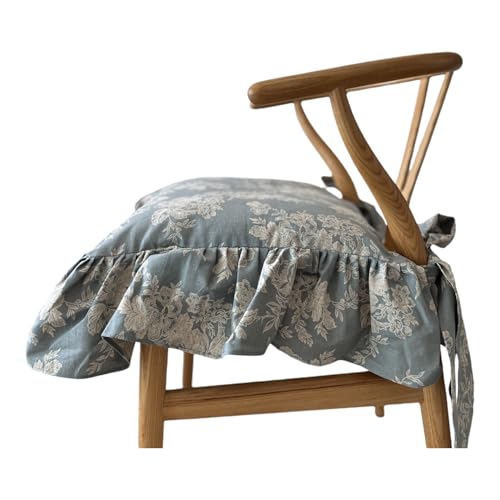 Korean Made Chair Pad Slipcover, 1 Cover, 17.5"x17.5" Chair Cushion Cover Ties with Ruffle Farmhouse Decor Covers Only, Gift for Mom (Mint Floral) Stocking Stuffer - color: Mint
