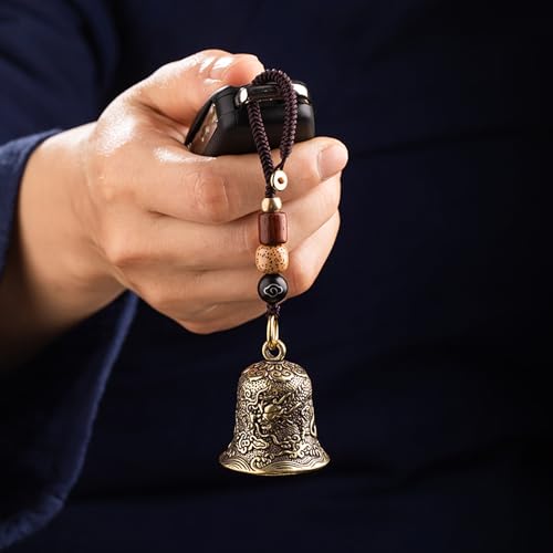 Brass Decorative Bells Keychain with Dragon Pattern, Hanging Lucky Bell for Car Keys or Backpack as Good Luck Charms - style: Dragon Bell