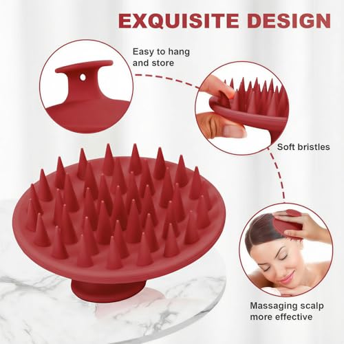 Meartchy Silicone Scalp Massager Shampoo Brush, Scalp Brush for Hair Growth & Dandruff Removal, Hair Scrubber Scalp Stimulator Exfoliator Brush with Soft Bristles for Wet Dry Scalp Care (Ruby Red) - color: Ruby Red