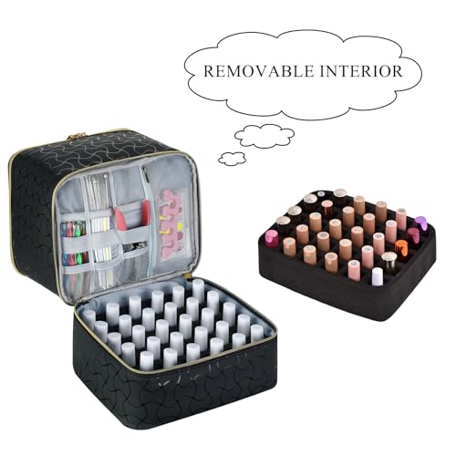 Upgraded Nail Polish Organizer Case - Holds 30 Bottles and 1 Nail Light, Double-layer Nail Bag Organzier Case Nail Polish Storage Bag with Handles (Black-HX) - color: Black-HX